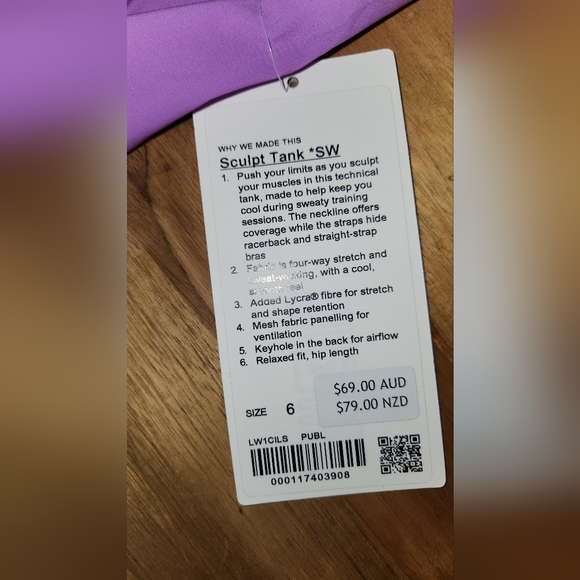 (6) NWT Lululemon Seawheeze 2020 sculpt tank in purple blossom - Picture 4 of 5